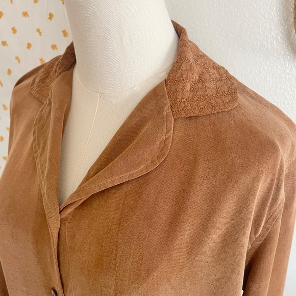Vintage 90s Autumn Brown Faux Suede Blouse | Timbuktu Station Made in USA - Picture 5 of 8